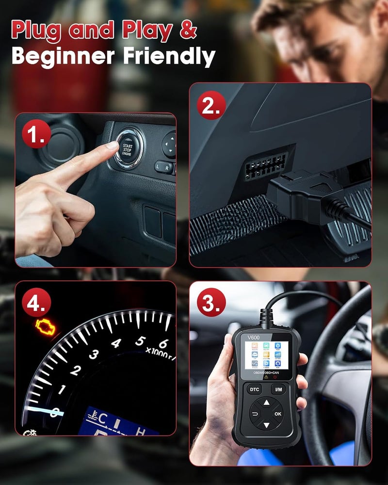 Xiauodo OBD2 Scanner Car Code Reader Support Voltage Test Plug and Play Fixd Car CAN Diagnostic Scan Tool Read and Clear Engine Error Codes for All OBDII Protocol Vehicles Since 1996（Black） - Image 2